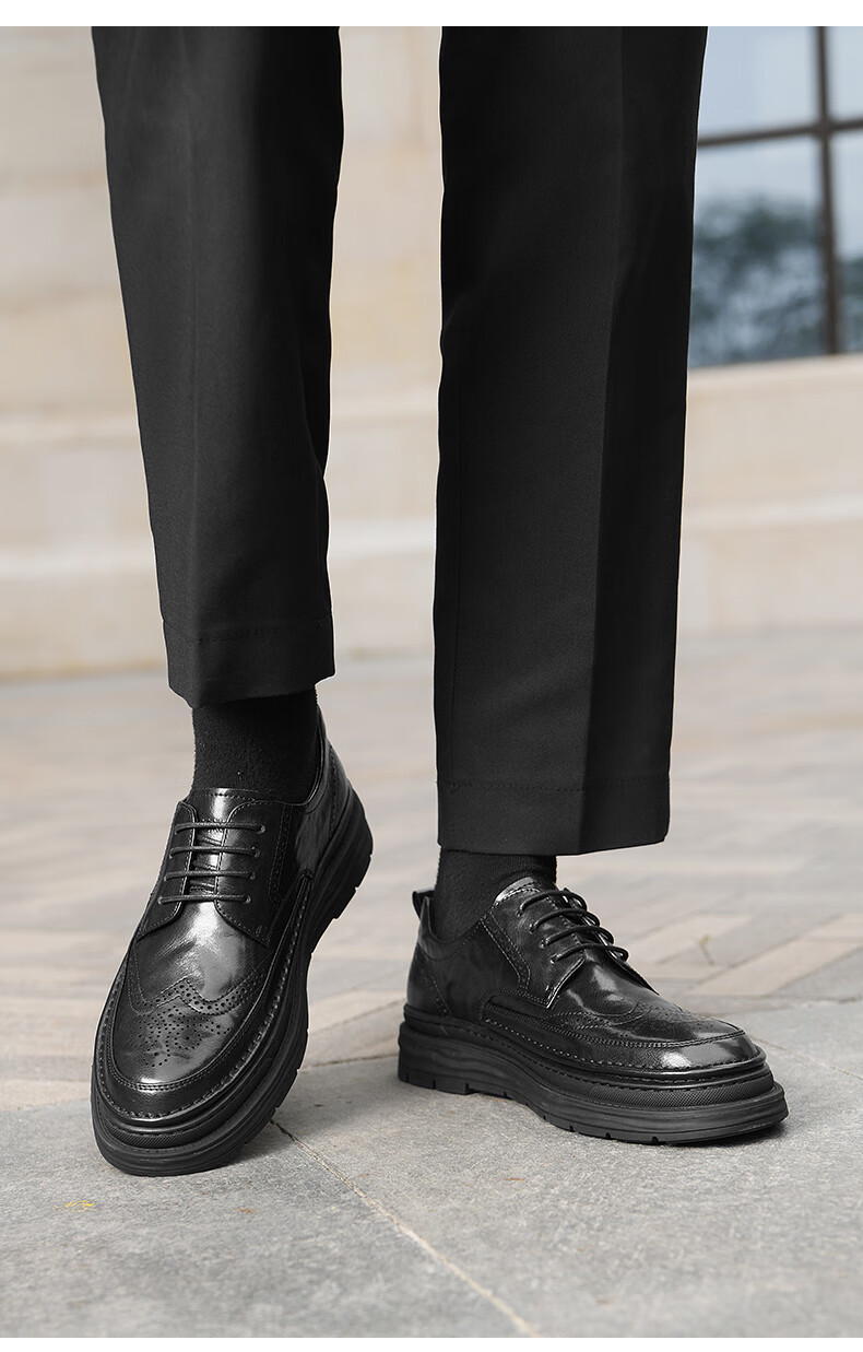 HLA Men's Business Casual Soft Sole Height Increasing Brogue Leather Shoes HAAPXM1DAV061 Black Size 38 9