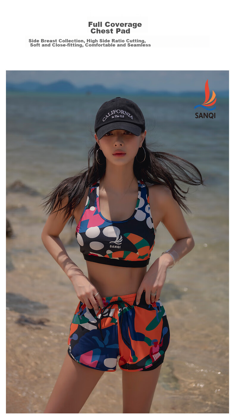 Sanqi Women's Two-Piece Swimsuit with Conservative Tank Top And Boyshort Shorts, Hot Spring Large Size Sports Swimwear 24057 Floral Pattern L 4