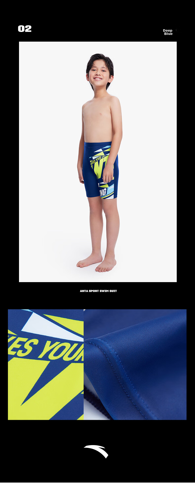 ANTA Children's Swim Shorts, Boys' Cartoon Print, Knee-Length Swimming Trunks, for Older Kids, Professional Sports Training, Quick-Drying Swim Shorts for Boys 10