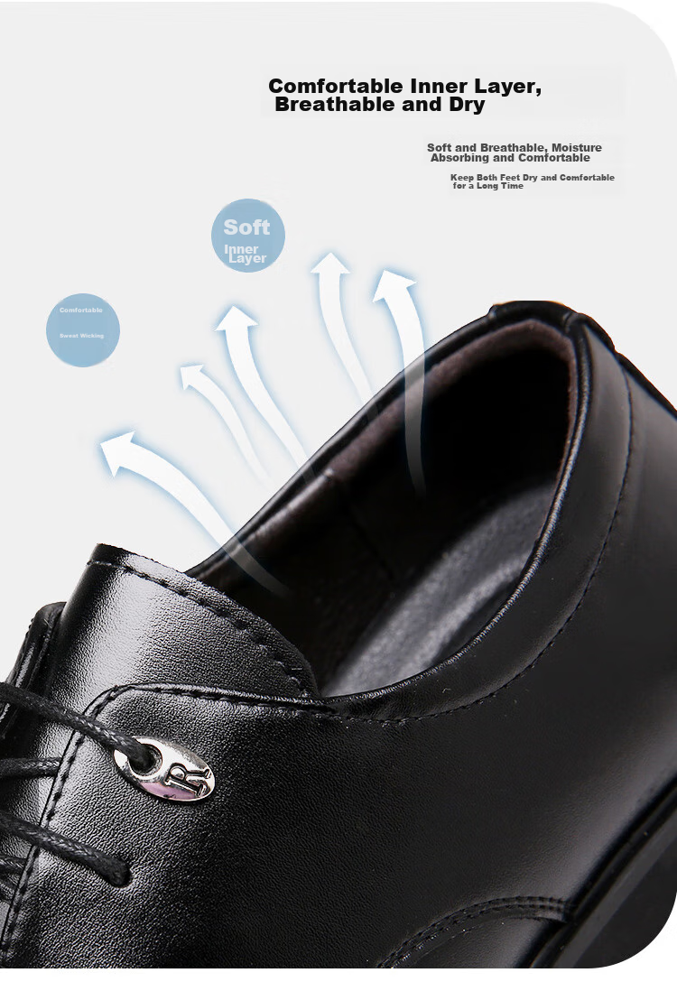 EGCHI Men's Leather Shoes, Business Formal Dress British Style Commuter Shoes, 1618 Black (Height-Increasing Version), Size 44 12