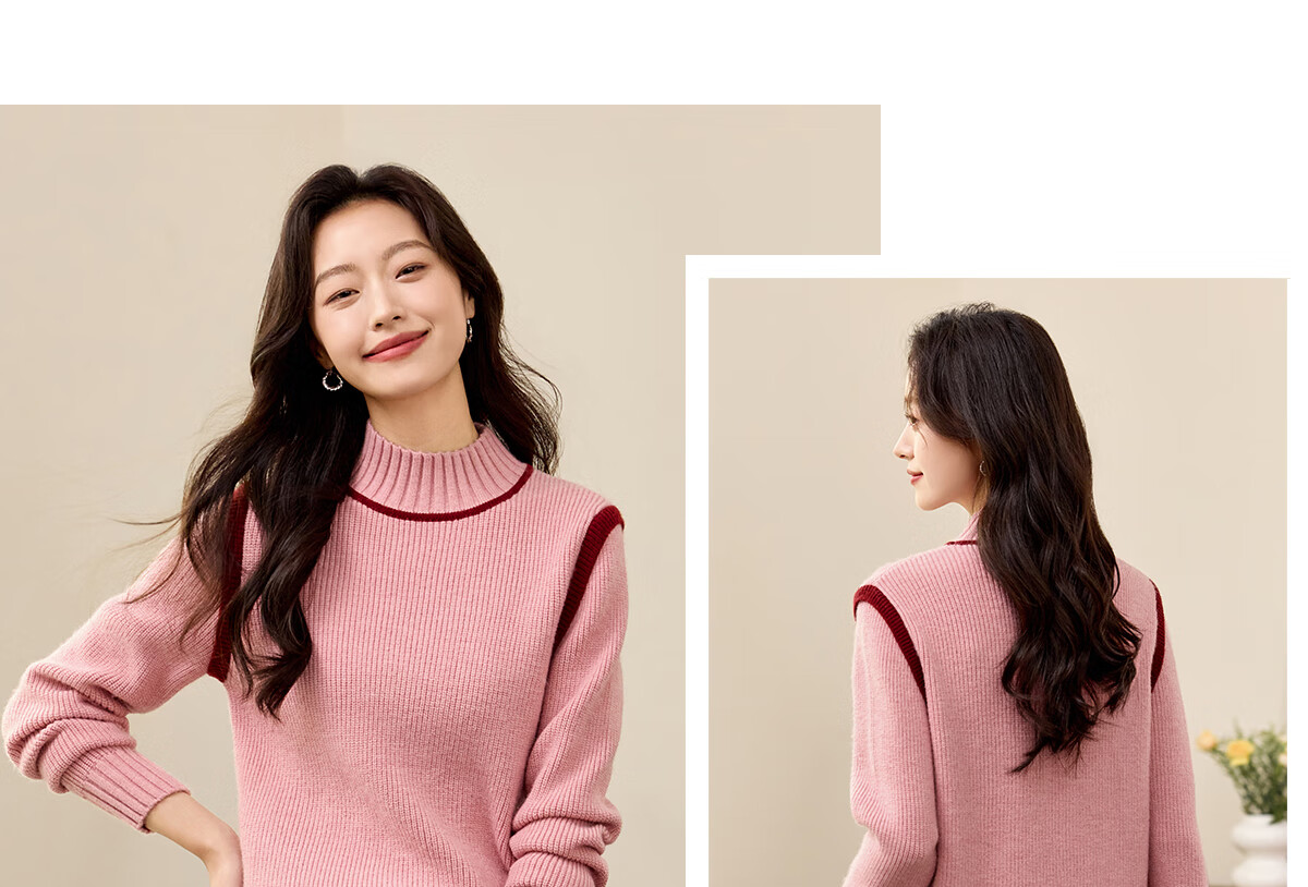 PinCai Women's Knitted Sweater Soft Pink Thick Pullover Half Turtleneck Knit Top P144Z9004 22
