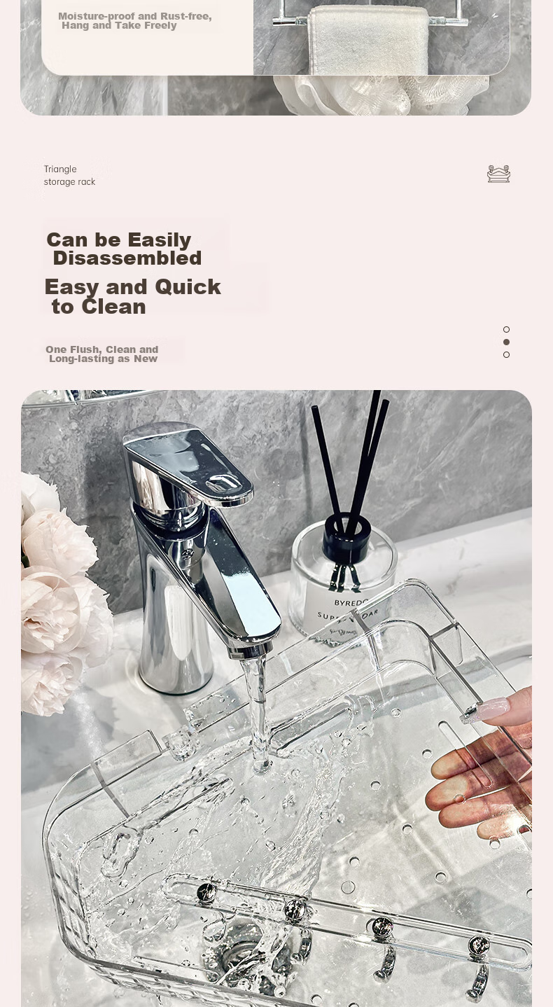 Bydoll Suction Cup Storage Rack, Bathroom No-Drilling Vacuum Adhesive Transparent ABS Washbasin Organizer Wall-Mounted Shelf 7