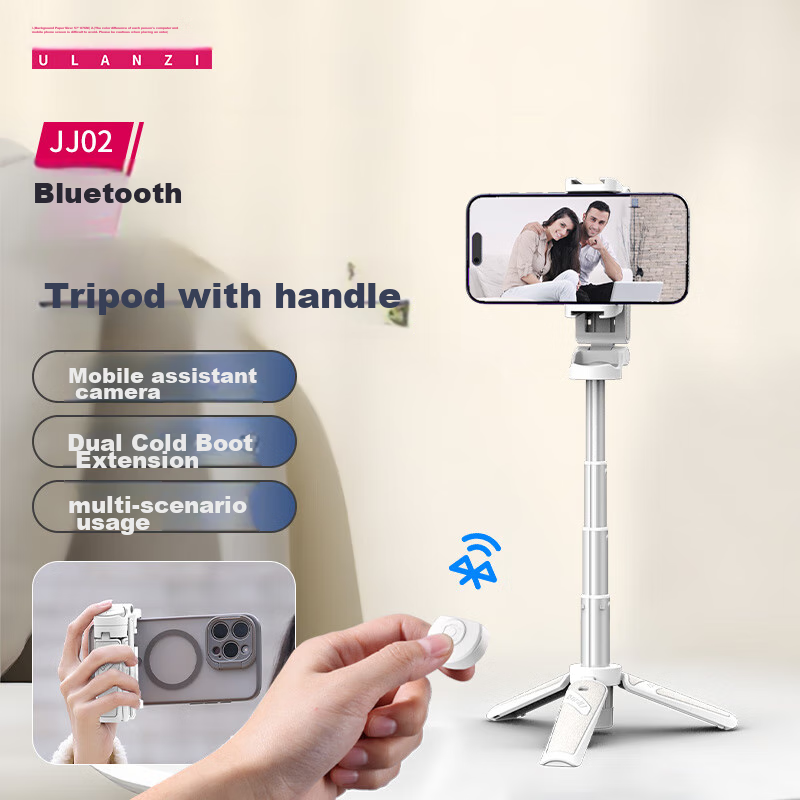 Youlanzi Ulanzi JJ02 Bluetooth Selfie Stick with Tripod, Extendable Handle, Desktop Stand, Rotating Phone Clamp for Live Streaming And Photography (White)