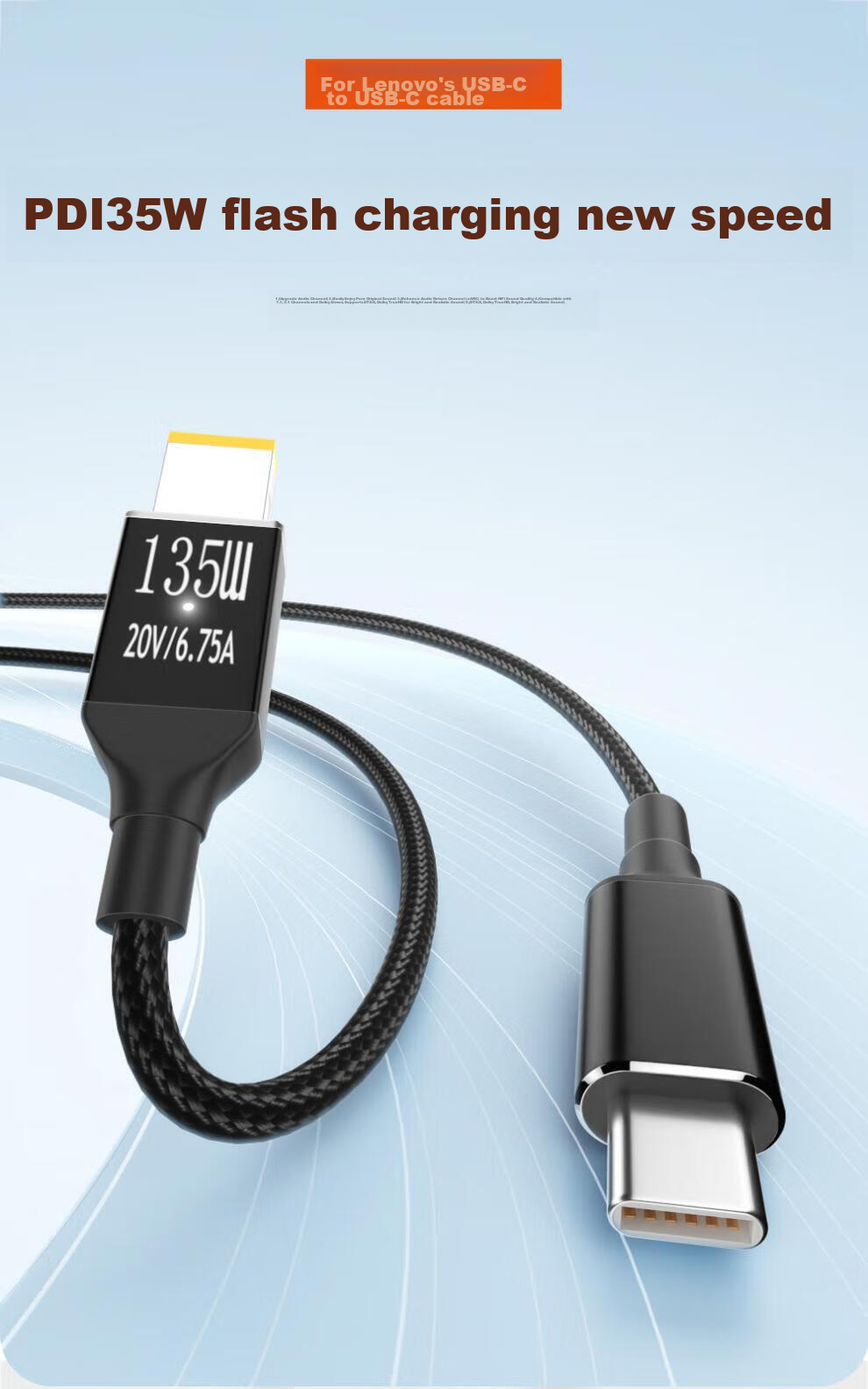 BIAZE Compatible with Lenovo Legion Laptop Charging Cable, Type-C to 135W Square Port PD Fast Charging Cable, USB-C to Square Head Adapter for ThinkPad 1