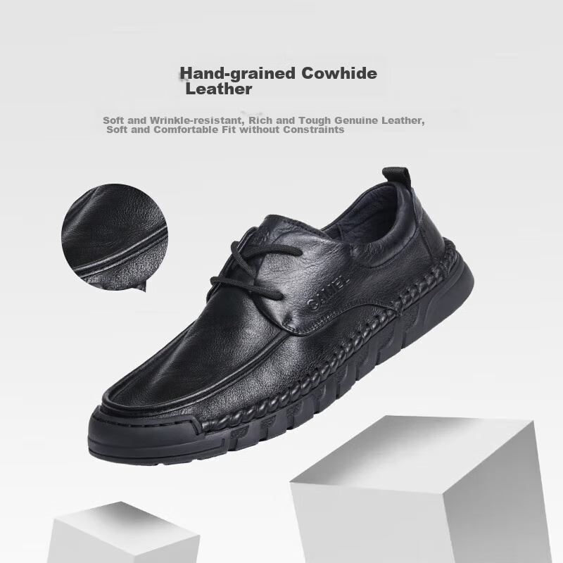 CAMEL Leather Lightweight Comfortable Business Casual Men's Shoes G13S297044 Black 41