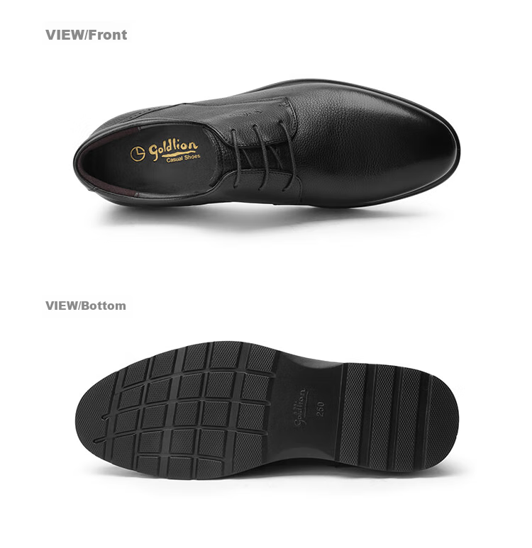 Goldlion Men's Shoes, Business Formal Shoes, Autumn Simple Lace-Up Dress Shoes, Lightweight Leather Shoes, 59674007501A, Black, Size 40 17