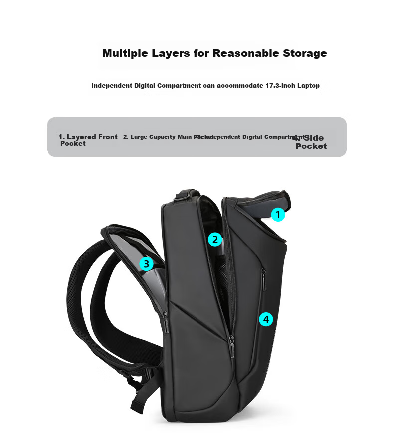 MARK RYDEN Backpack for Men, 17.3-Inch Laptop Bag, Business Backpack, Student Schoolbag, MR9031 Elite Black 3