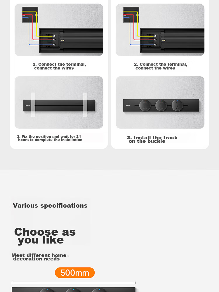 Shidun Track Socket, Kitchen-Specific, No Drilling Required, Ultra-Thin, 50cm, Three Five-Hole Outlets, 8000W Power, Electric Shock Prevention, Aluminum Alloy, Midnight Black, Ultra-Thin Model 21