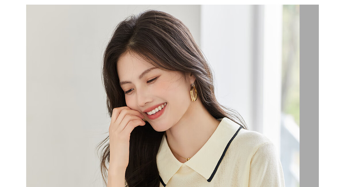 Taxiang Women's Short-Sleeve T-Shirt, Doll Collar Thin Knit Top, Summer Women's T-Shirt, Contrasting Color Top, T144T1629 10
