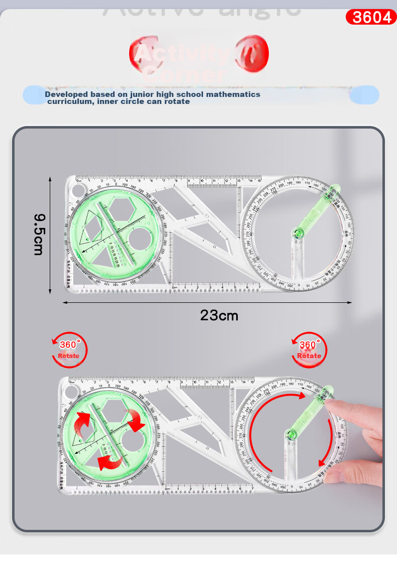 DiLe Multifunctional Rotating Drawing Ruler, Math Geometry Circle Measuring Protractor Triangle Straight Ruler Parallel Ruler Student Creative Drawing Tool Stationery, 2694 Pure Blue 16