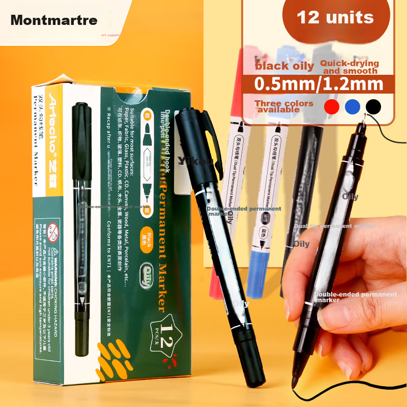 Mont Marte Dual-Tip Waterproof Quick-Drying Chalk Pen, Oil-Based Pen, Logistics Marker, Large-Tip Pen, Marker Pen, Oil-Based Black ATOD-CM1206 Sketching Marker, Drawing Marker