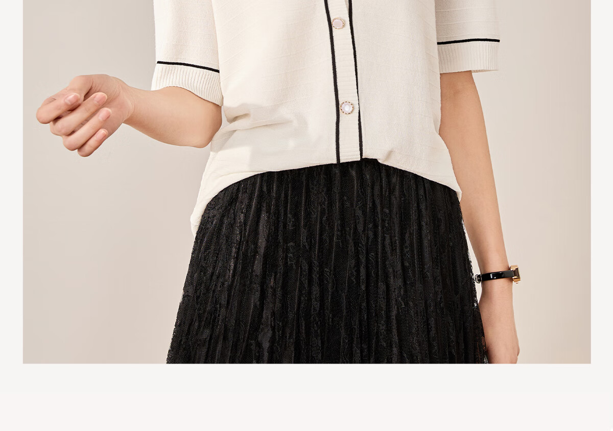 Chushen Summer Short-Sleeve T-Shirt for Women, Fashionable Elegant Chanel-Style V-Neck Thin Knitted Cardigan Top S13KT1431 2