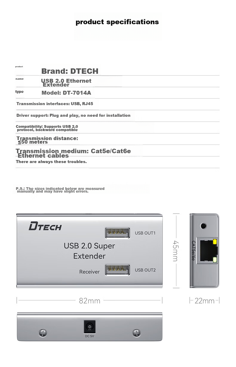 DTECH USB Network Cable Extender 50 Meters, USB 2.0 to RJ45 Ethernet Port Network Signal Amplifier And Extender with 4 Ports, DT-7014A 11