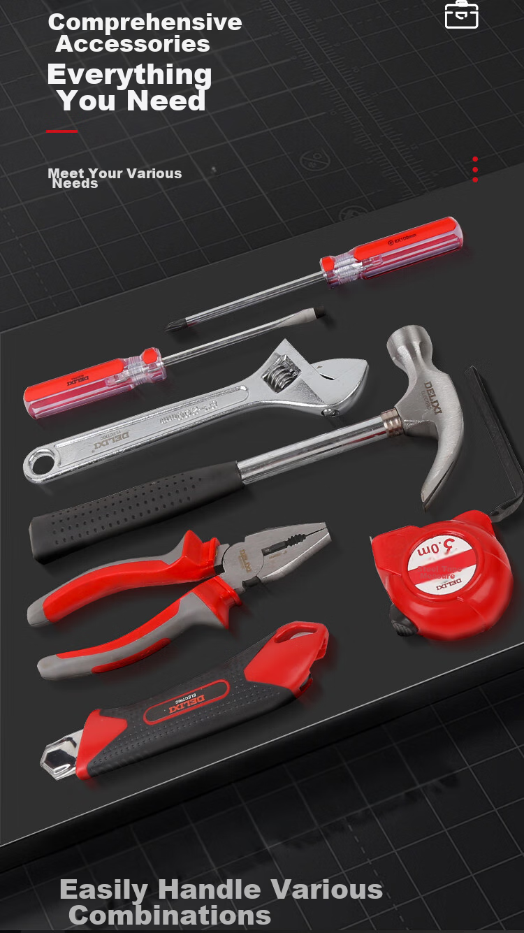 DELIXI ELECTRIC Household Multi-Functional Hardware Tool Set for Electricians And Carpenters, Repair Tools Kit for Telecommunications Maintenance, 13-Piece Set 6