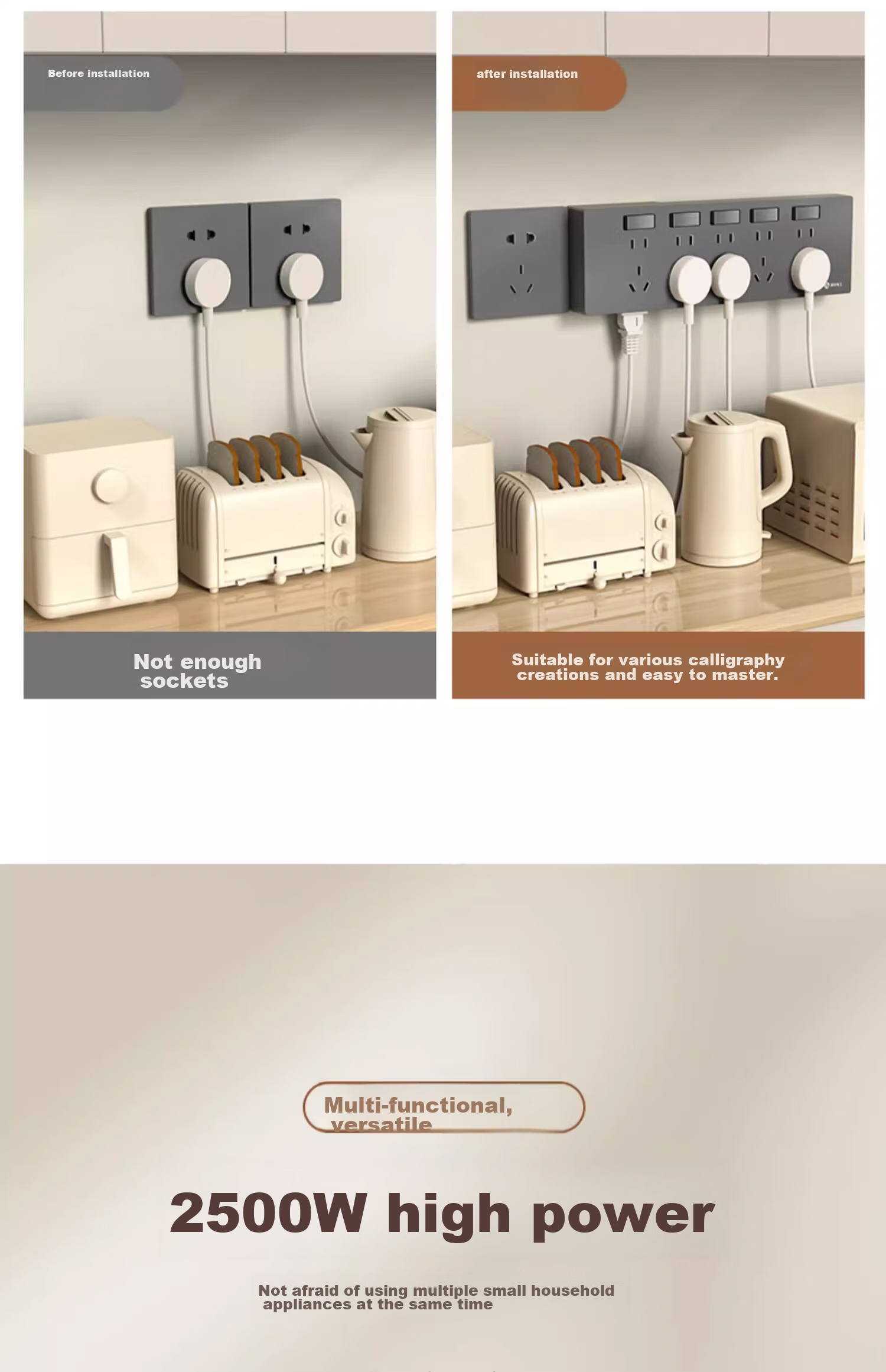 FDD 86-Type Expandable Socket, Kitchen Multi-Hole Extension Converter Track Socket Wireless Power Strip [White - 28 Holes] Left Expansion + Independent Switch 4