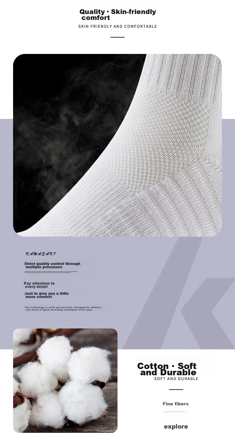 Kawasaki Professional Badminton Socks, Basketball Running Sports Socks, Breathable, Supportive, Shock-Absorbing, Thickened Terry Bottom, Women's Mid-Length Socks, KW-Q247, White (Three Pairs), One Size Fits All 5