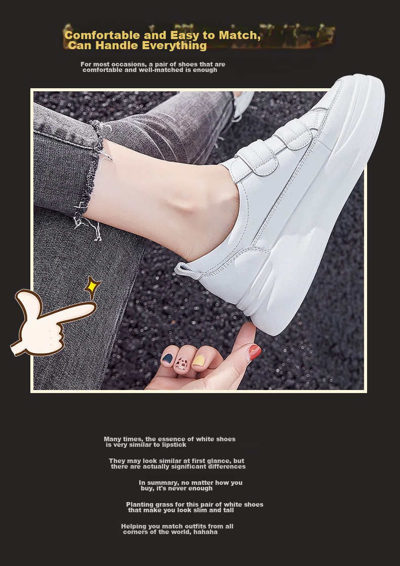 ZHR White Sneakers for Women, High-Quality Cowhide Upper, Thick-Soled Heightening Slimming Casual Shoes, Classic Velcro Versatile Sports Shoes AH109 White 37 3