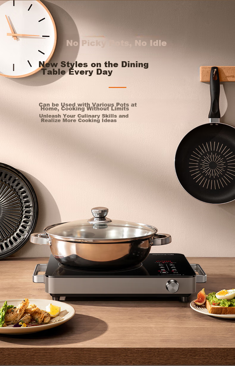 Joyoung Ceramic Induction Cooker, 2200W High Power, Household Hot Pot Stove with Low Radiation, Rotating Temperature Control, Compatible with Multiple Cookware, H22-X3 3