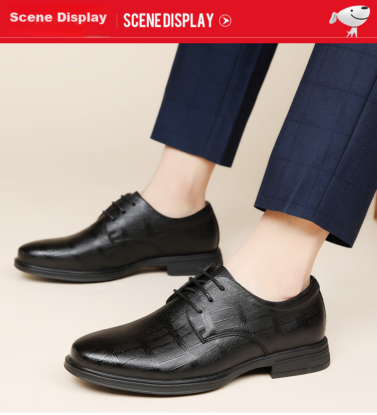 EGCHI Men's Leather Shoes, Business Formal Shoes, British Fashion Lace-Up Soft Leather Breathable Round Toe Shoes J3669 Black Size 38 12