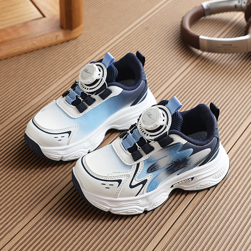 Warrior Girls' Sports Shoes Boys' Knob Running Shoes Leather Kids' Shoes WZ(CL)-0753 White Dark Blue Blue Size 29