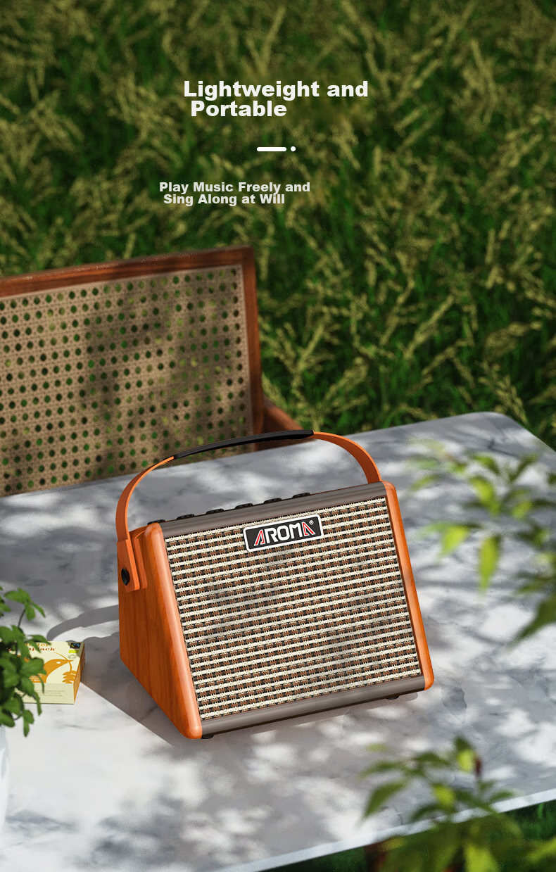AROMA Acoustic Guitar 15W Folk Speaker, Singing Rechargeable Portable Outdoor Bluetooth Musical Instrument Smart Speaker AG-15A 8