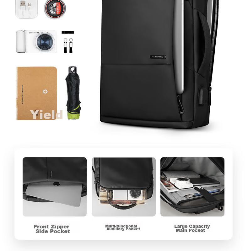 MARK RYDEN Backpack for Men, Multifunctional Briefcase, Business Casual Travel Bag MR9533 Upgraded Version in Elegant Black 4