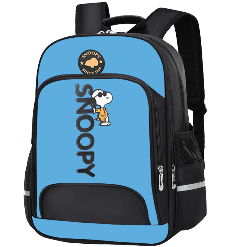 SNOOPY Children's Backpack, Boys And Girls Elementary School Students Grades 1-3 Lightweight Cartoon Backpack for Older Students, Light Blue