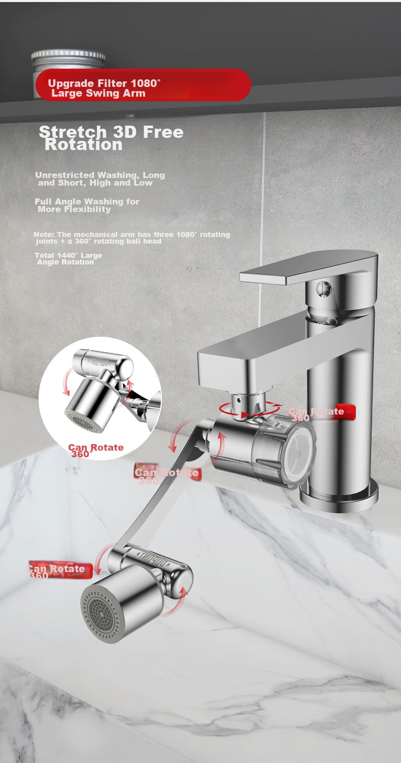 DU PONT Faucet Aerator Filter Extender, Universal Rotating Mechanical Arm Filter Faucet Q011PW 6