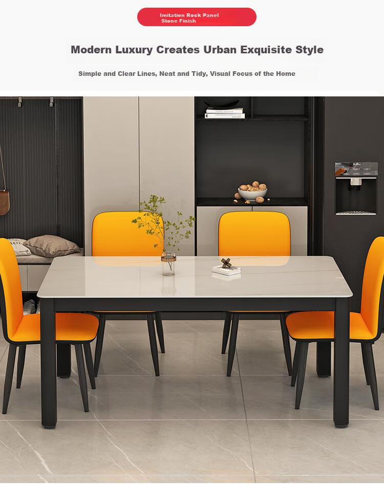 Fanshe Dining Table And Chair Set, Simple Luxury Glass Rock Slab Pattern, Compact Size for Home Dining Room, Rectangular Dining Table 10