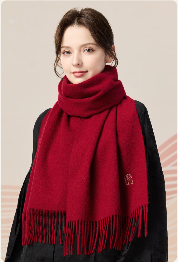 JIUMU Pure Wool Scarf for Women, Autumn And Winter Neck Warmer, Ladies' Warm Shawl, Red, Zodiac Year, Birthday Gift Box Set 18
