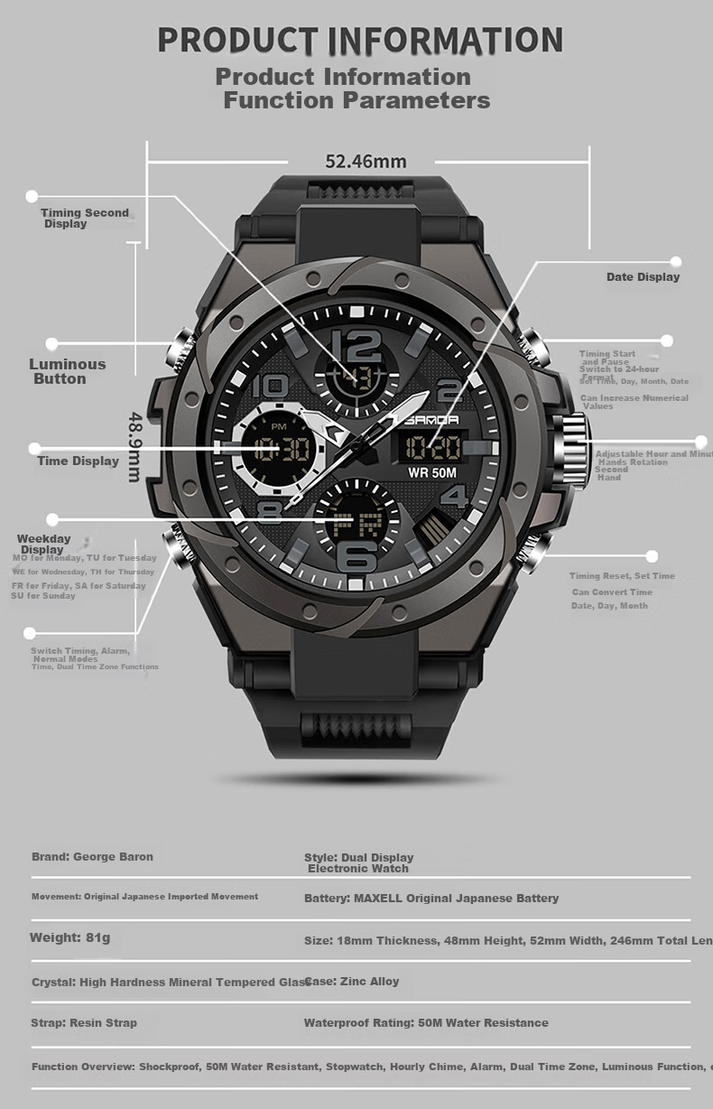 GEORGCOUNT Men's Multifunctional Sports Alarm Clock Electronic Watch for Middle School, High School Students, Men, Waterproof Youth Male Wearers 5