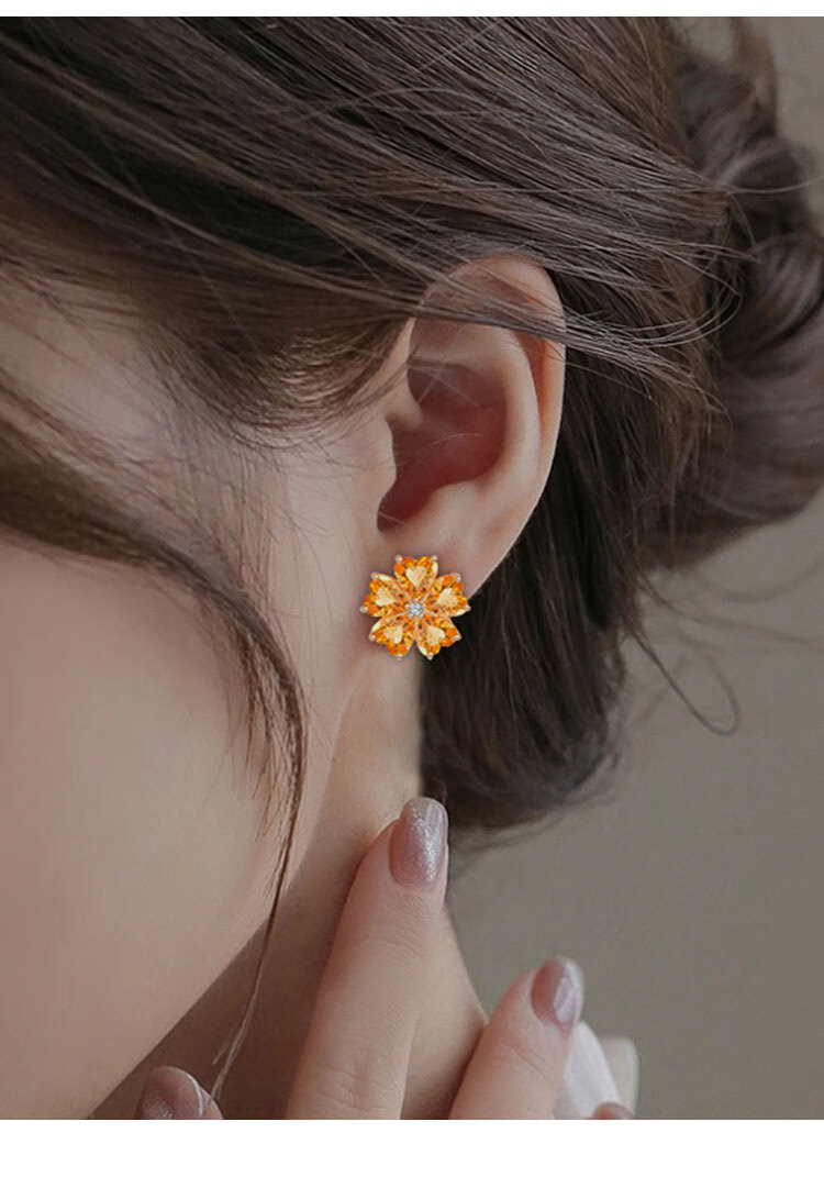 JOLEE S925 Silver Stud Earrings, Fashionable Luxury Yellow Crystal Heart-Shaped Colored Gemstone Jewelry, Gift for Women on May 20th And Mother's Day 8