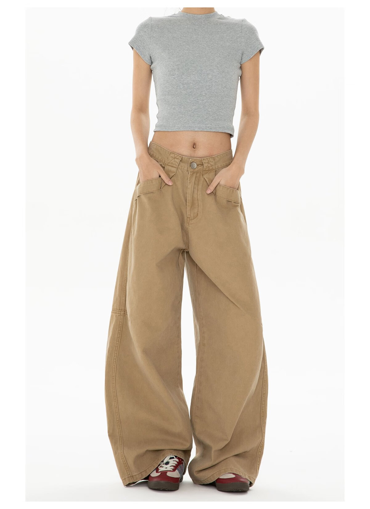 ICH MODE American Style Curved Blade Pants Women 2025 Autumn Winter Four Seasons Loose Straight Casual Wide-Leg Cargo Pants Banana Pants White L 5