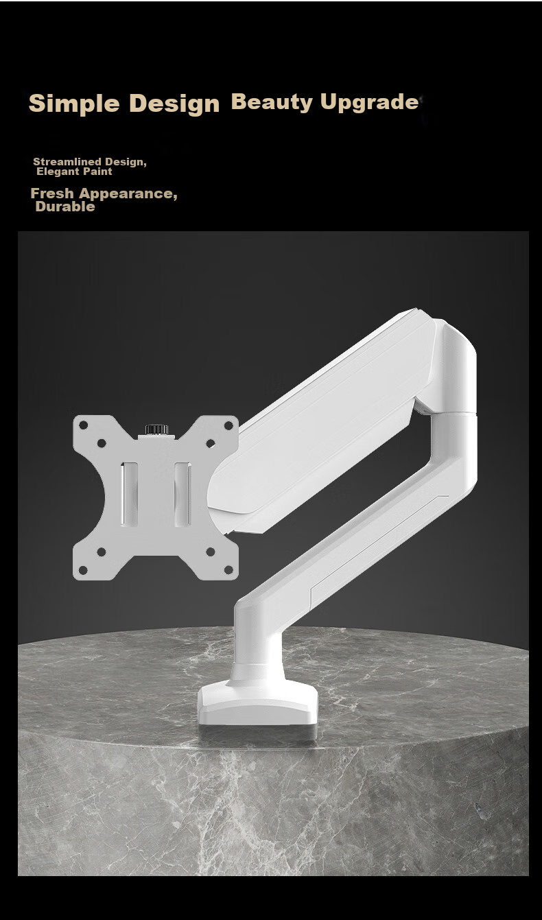W&Q Monitor Arm, White Display Mechanical Arm, Desktop Computer Office Desk Riser Stand, No Drilling Required, Gas Lift Rotating VESA17-32 Inches 3