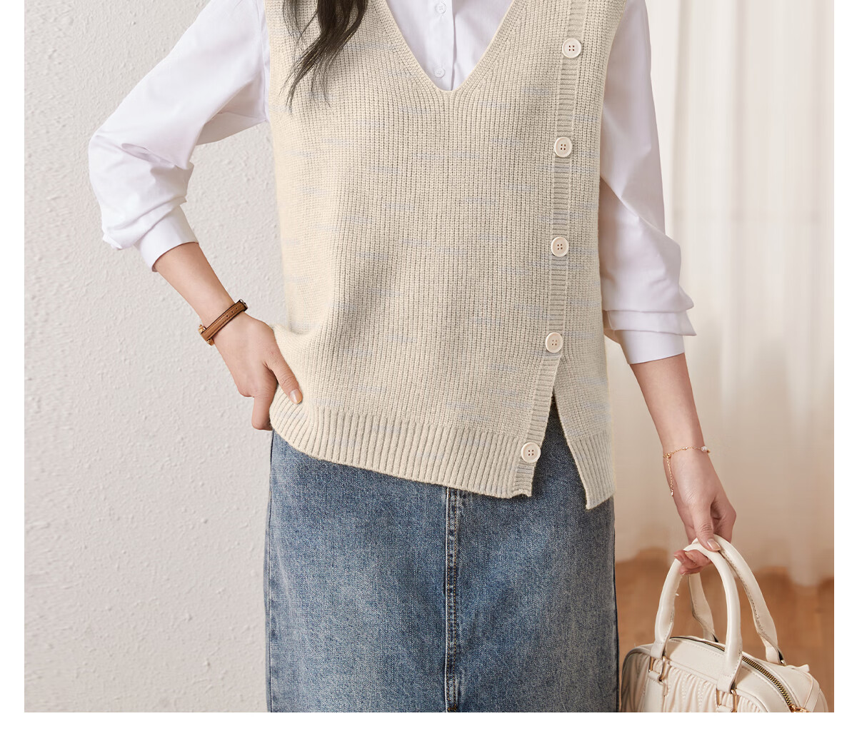 Chushen Spring and Autumn Women's Knitwear Fashion Versatile V-Neck Layered Knit Vest S141Z5023 17