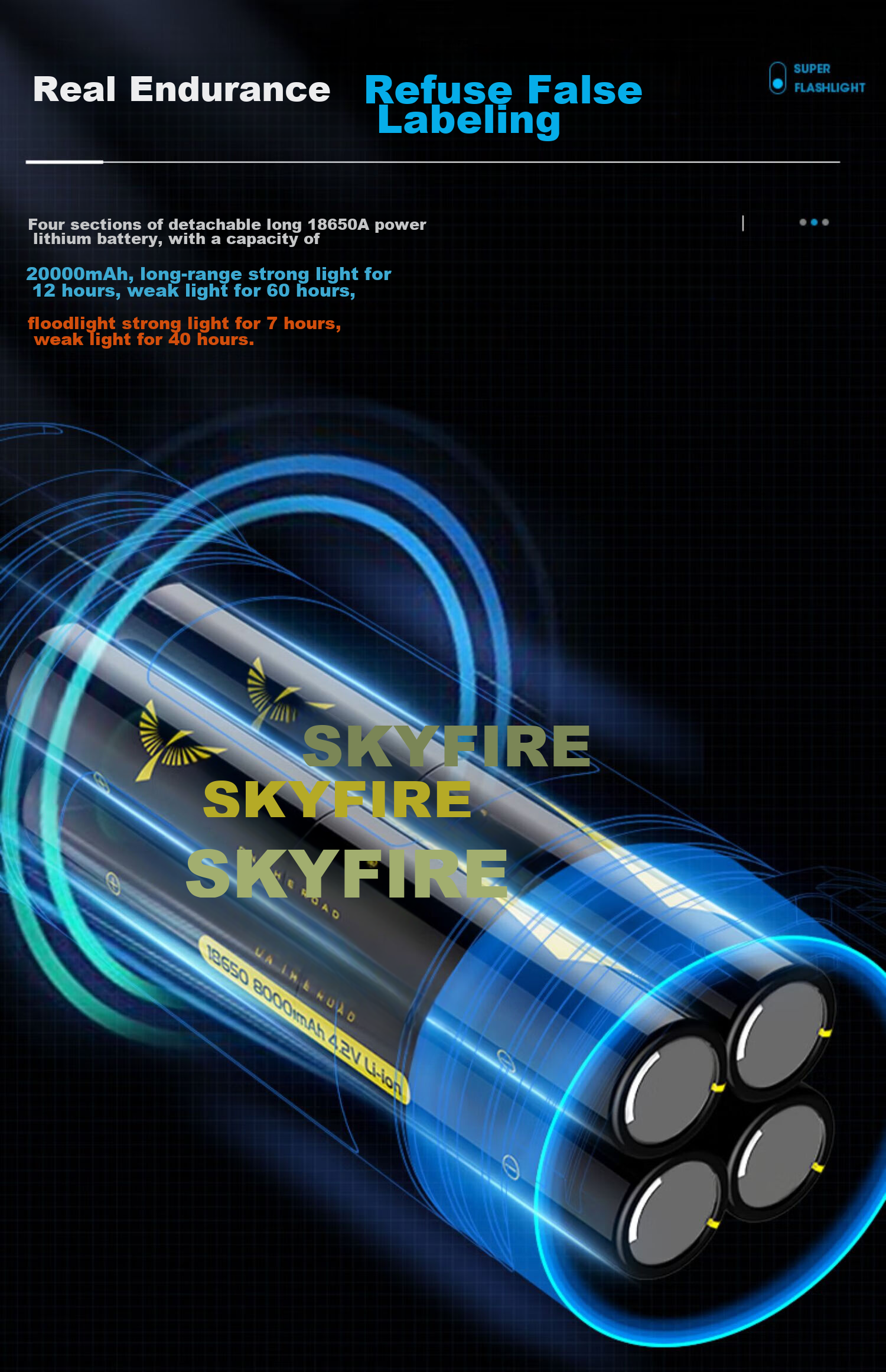 SkyFire Flashlight: High Brightness, Zoomable, Long-Lasting Battery Life, Long-Range Illumination, Laser Outdoor Light with 40000mAh Capacity 9