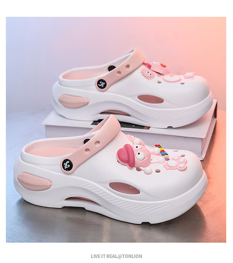 TonLion Women's Perforated Shoes, Summer Soft-Soled Sandals, Ladies' Thick-Soled Outdoor Beach Shoes with Squishy Feel, White, Size 39/40 6