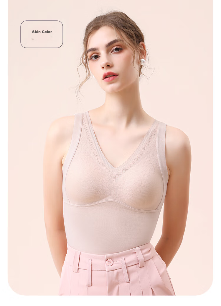 MiiOW Thermal Underwear Vest for Women with Lace Trim And Built-In Bra Pads, Acrylic Camisole, No Bra Needed, Base Layer, Gray, XL 19