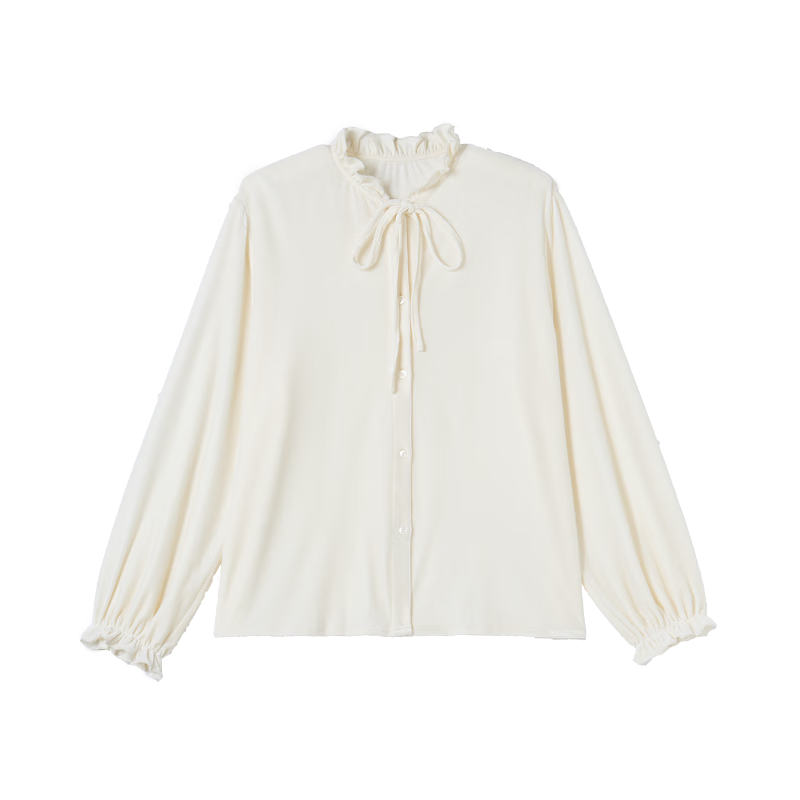 Dme [Retro Elegant Brown Shirt], Spring And Autumn Style, Silk Ribbon Collar, Velvet Blouse for Wome