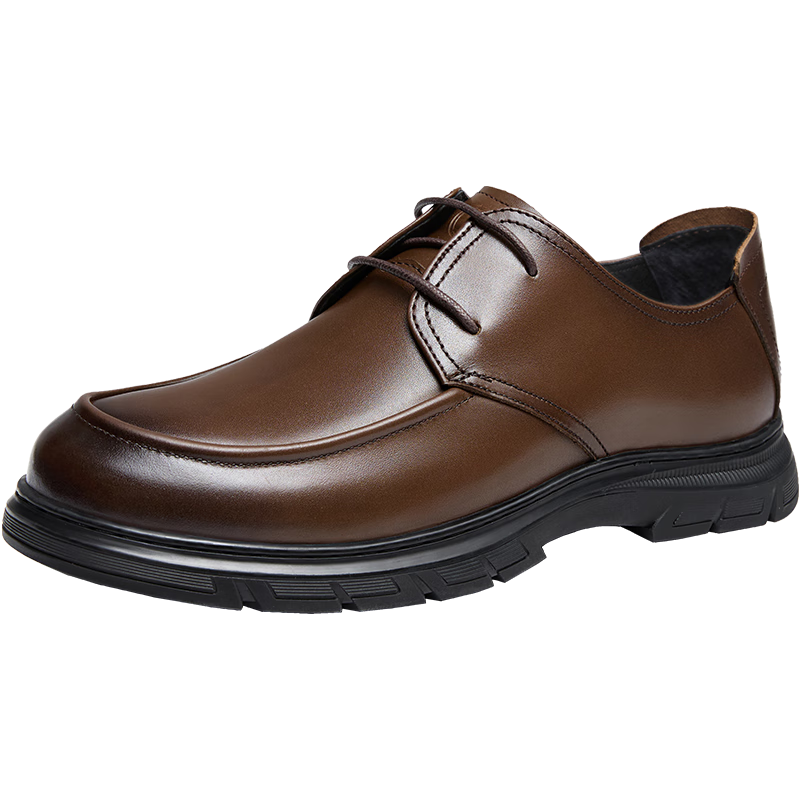 CAMEL Brand Men's Leather Shoes, Cowhide Business Lace-Up Derby Shoes, Formal Casual Wedding Shoes, P15S005005, Brown, Size 41