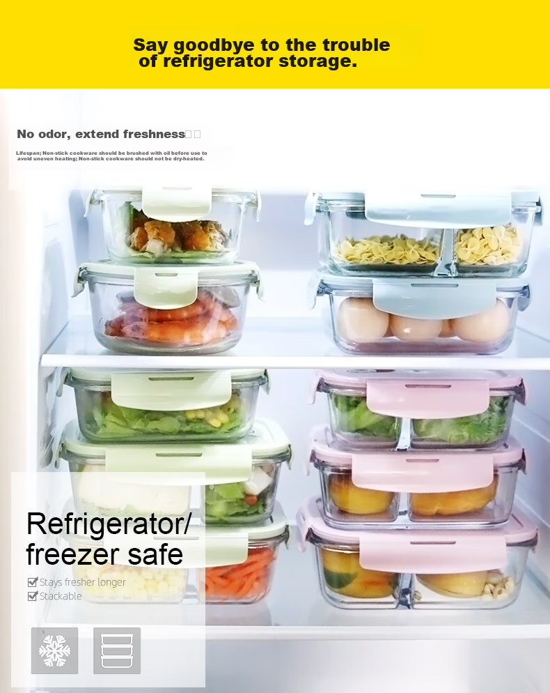 Chuangde Heat-Resistant Glass Food Storage Container, Microwave-Safe Lunch Box, Refrigerator Organizer Bento Bowl Meal Container, Heightened 3-Compartment 1020ml 9
