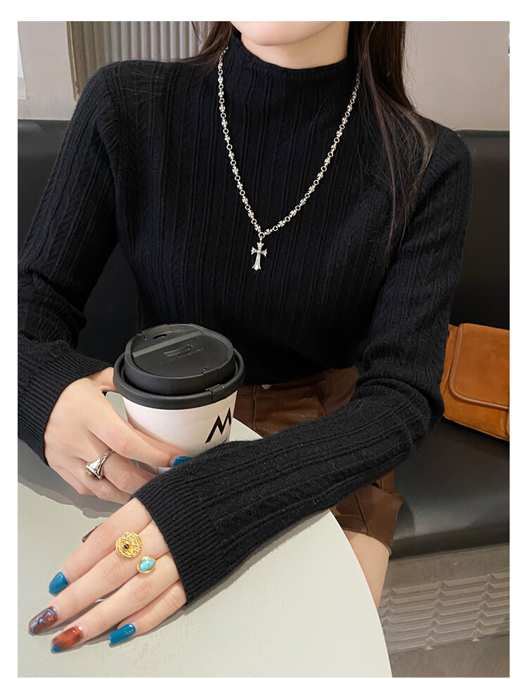 YUZHAOLIN Apricot Half Turtleneck Base Shirt Women's Little Chanel Style Inner Wear 2025 Autumn Winter New Sweater Knit Top 6