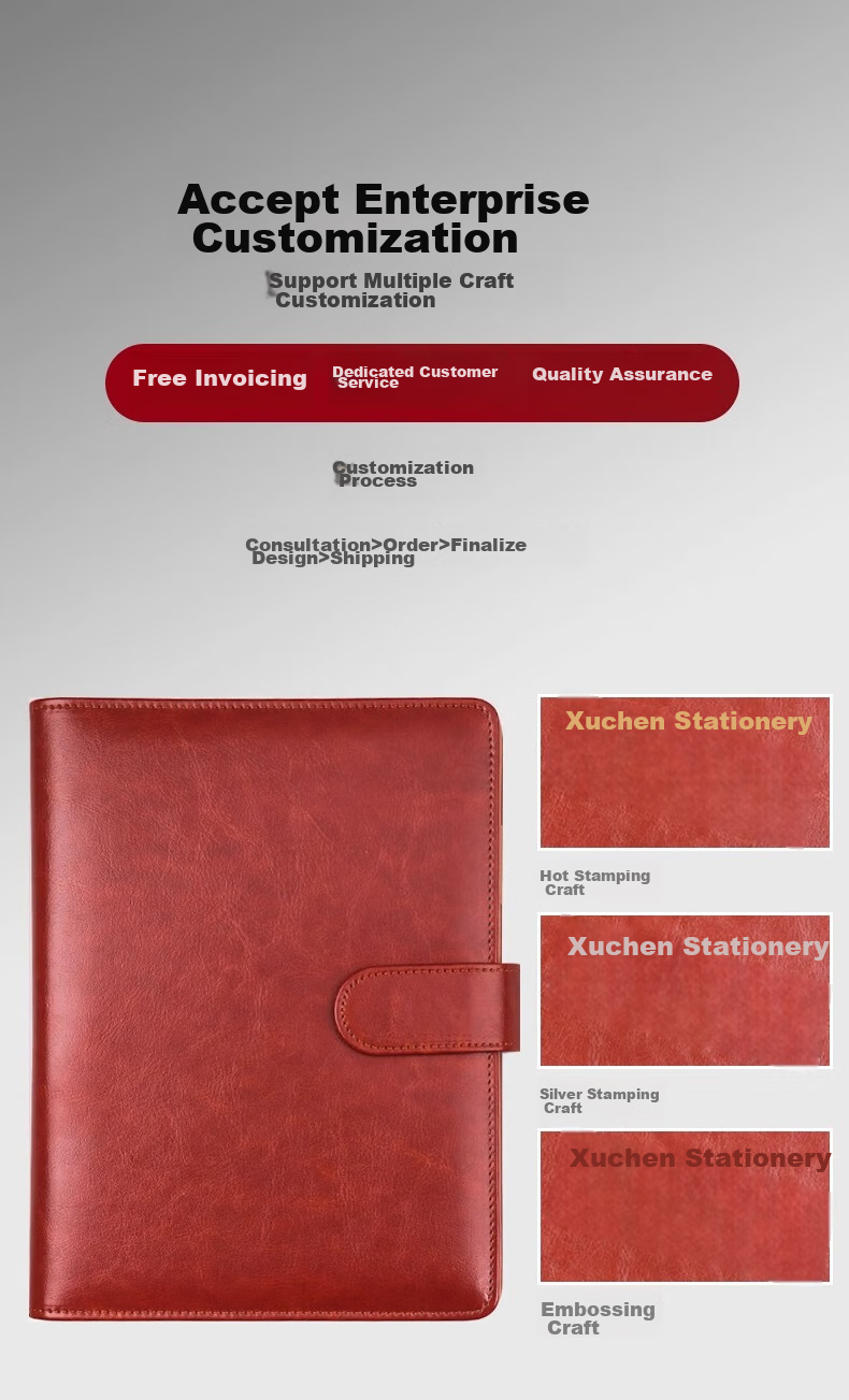 Xutong Loose-Leaf Notebook, B5 Size, Simple Leather Cover, 100 Sheets, 200 Pages, 9 Holes with Magnetic Clasp, Card Slots, for Office Meetings And Record Keeping, Detachable Loose-Leaf Notebook, Can Print LOGO 13
