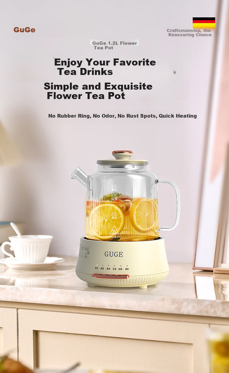 GUGE All-Glass Health Pot, Fully Automatic Water Boiler, No Glue Tea Maker, Office Multi-Functional Tea Brewing Pot, Constant Temperature 12-Hour Heat Preservation Electric Kettle, Water Boiler GC06 1