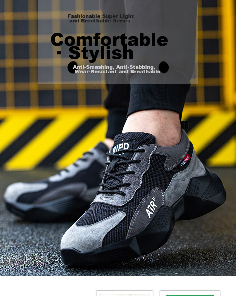 FUCHENG Safety Shoes for Men, Summer Breathable Lightweight Steel Toe Anti-Smashing Anti-Puncture Comfortable Wear-Resistant Work Safety Protective Shoes 359 Size 42 2
