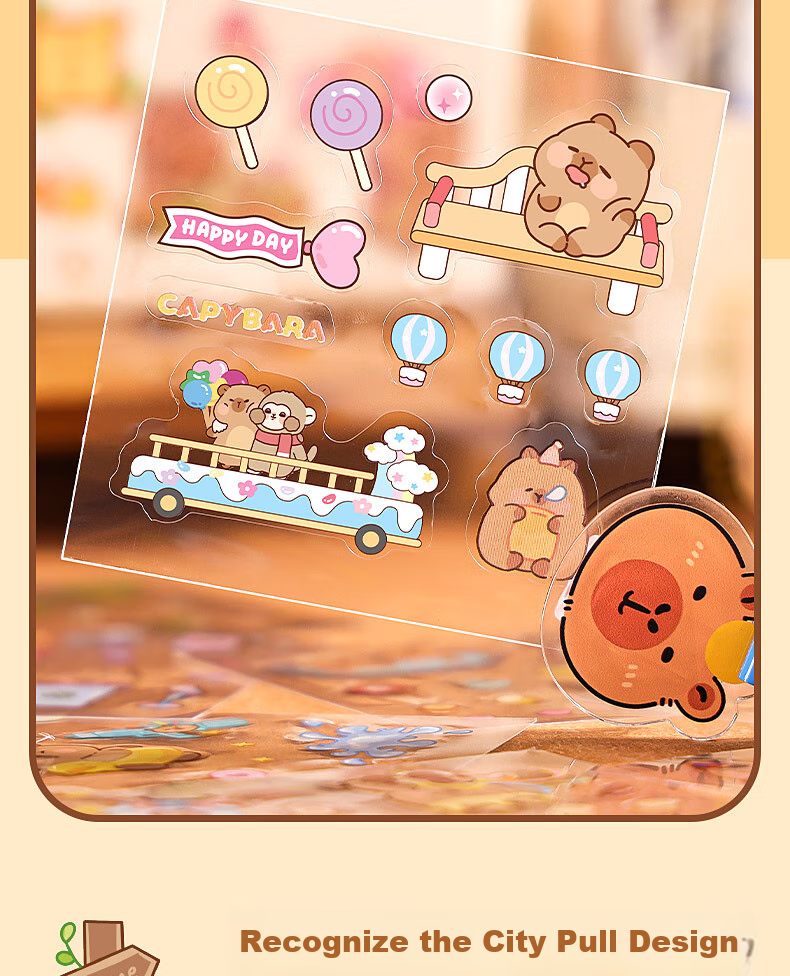DiLe Journal Sticker Material Set, Cute Cartoon Children's Stickers, Waterproof Transparent Cup Stickers, 100 Pieces, KBX-2316C Shihua Ruomo Gift Set 9