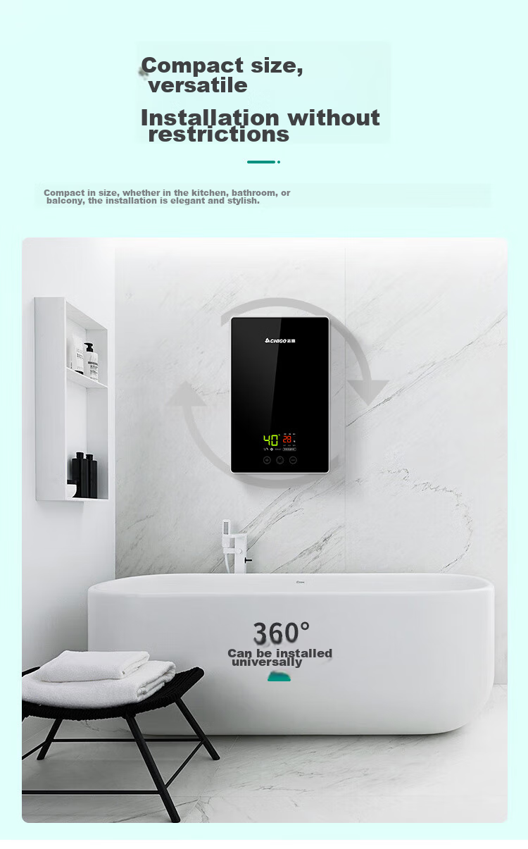 CHIGO Instant Electric Water Heater, 5500W Ultra-Thin Compact Kitchen Treasure, Constant Temperature, for Rental Apartments And Home Use, Bathing, KBR-F60_F60 16