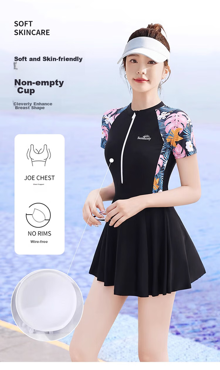 F.DYRAA Women's Swimsuit, Tummy Control, Slimming, Elegant, One-Piece Dress, Conservative Swimwear, Three-Piece Set, 12030 Black, 2XL 8
