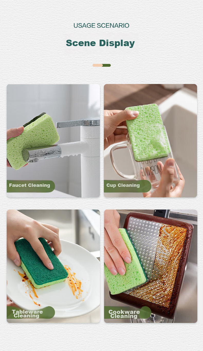 MR Wood Pulp Cotton Scouring Pad, 11*7cm*6 Pieces, Kitchen Cleaning Cloth, Thickened Dishwashing Sponge, Double-Sided Dishwashing Cloth 11