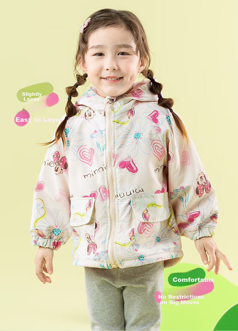 Disney Spring Autumn Kids Graffiti Minnie Hooded Jacket Comfortable Warm Windproof Coat Graffiti 110 4